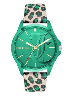 Juicy Couture Green Dial Leather Leopard-Accent Women's Watch